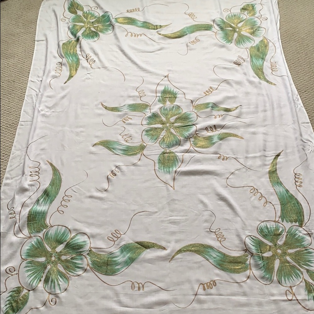 NEW hand painted sarong - green and bronze design